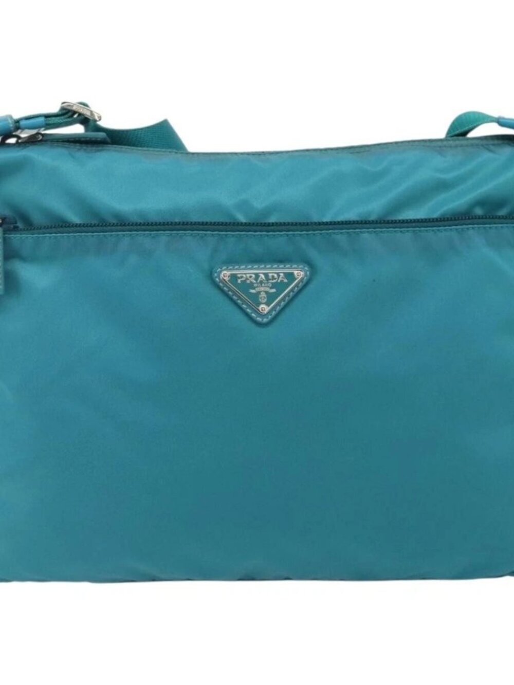 PRADA Shoulder Bag Nylon Turquoise Blue Silver Auth 177218A - Picture 2 of 16